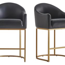Modern BarStools Black Faux Leather 2pcs
