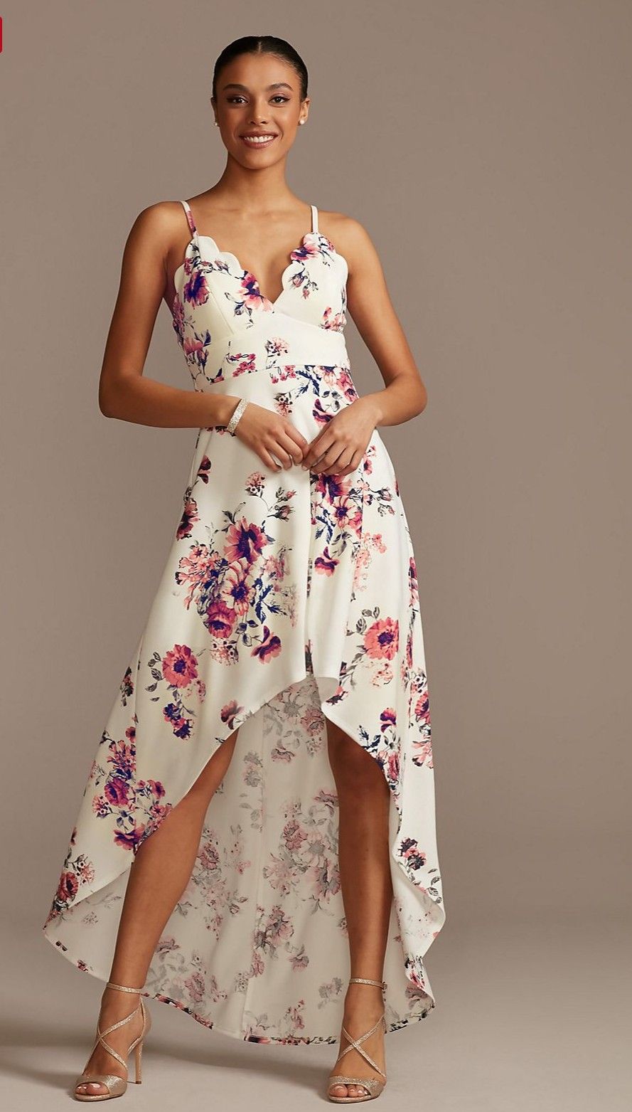 Scalloped Spaghetti Strap High/Low Floral Dress