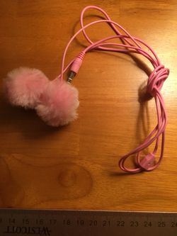 Pink fuzzy earphones