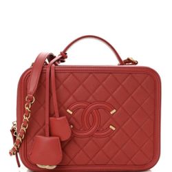 Chanel Caviar Quilted Medium Vanity Case Red