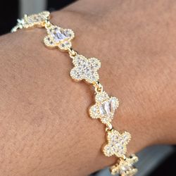 18k Gold Plated Clover Bracelet Cubic Zirconia 