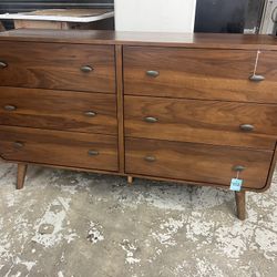 New Mid Century Dresser With Rounded Corners.  Pine Wood / Walnut Finish.  190 Lbs.  61” X 17” Deep X 36” High.  Free Delivery!