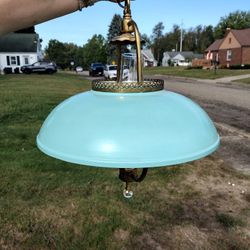 1940's Hurricane Style Brass/Glass Ceiling Fixture 