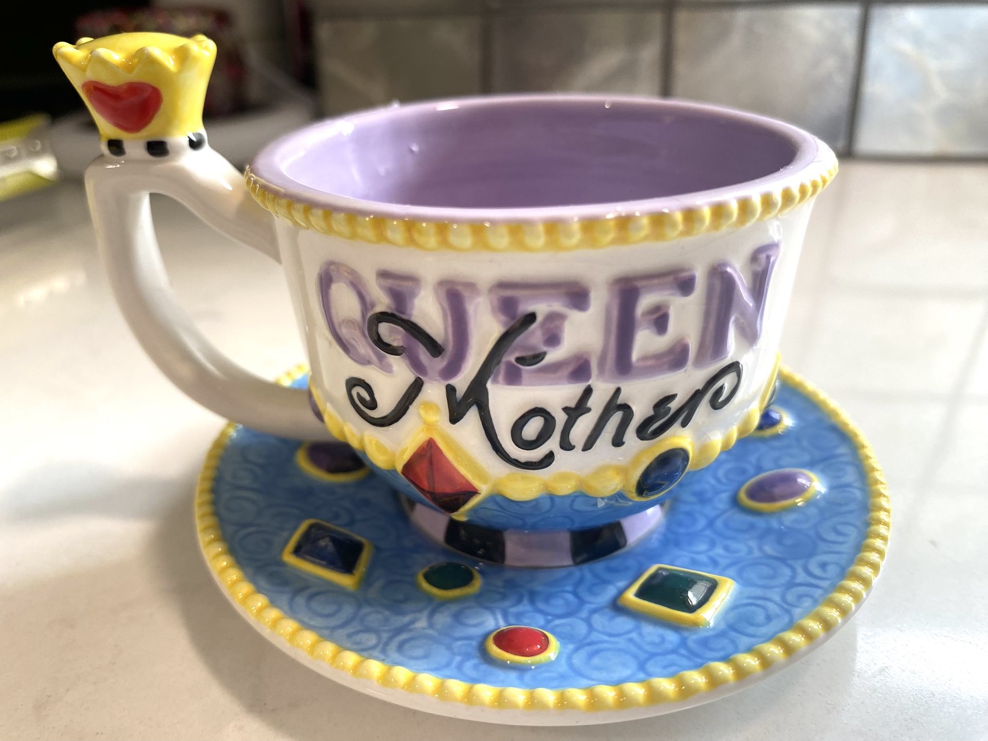 Adorable Mary Engelbriet - Queen Mother Ceramic - Mini Cup & Saucer / Candle Holder
