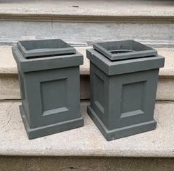 2 gray wood planters with inserts