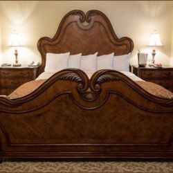 French Antique Solid Wood Queen Bed Frame