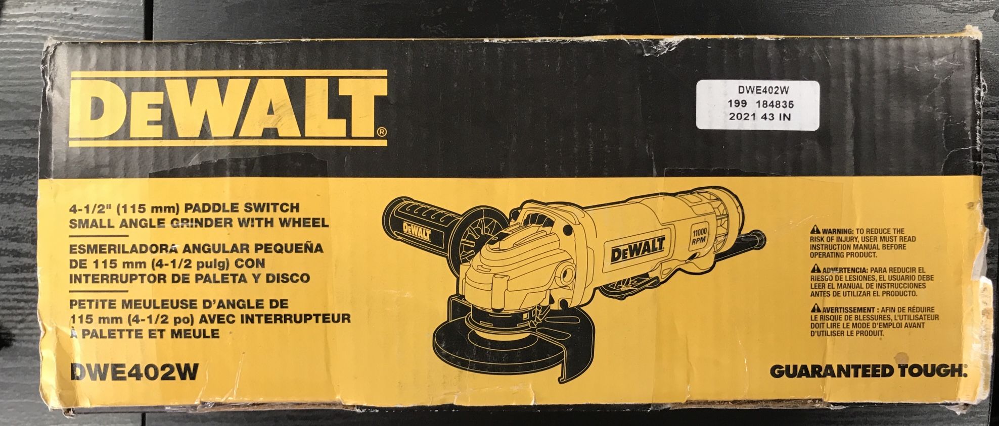 DeWalt DWE402W 4-1/2” Paddle Switch Small Angle Grinder With Wheel