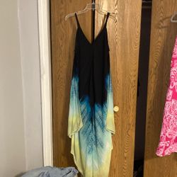 Multicolored strapless handkerchief dress for the summer