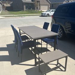 Dining Table, Matching Benches And 4 Velvet Chairs 