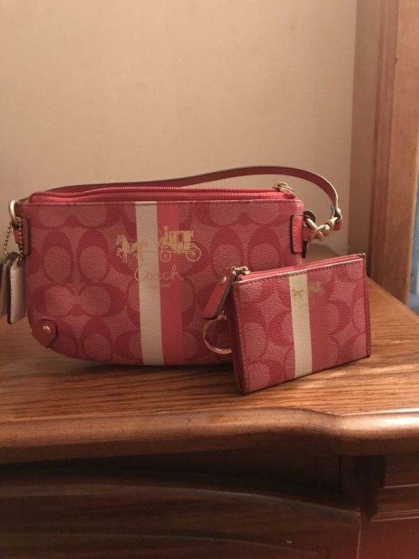 Pink coach monogram small purse with wallet