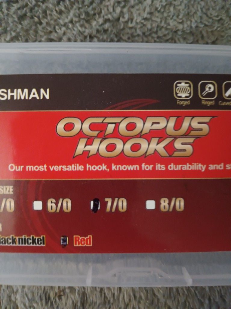 Octopus Hooks 7/0 Hooks Red (50)