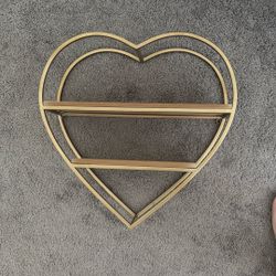 Heart shaped gold and wooden shelf 2 foot