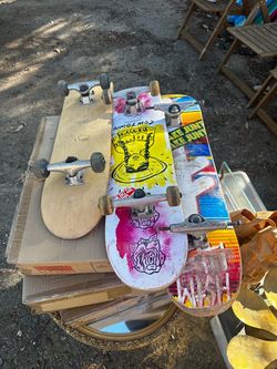 Three skateboards