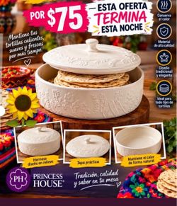 Tortillero Elegante Guarda Tortillas Calientes Especial $75.00 Linea Widflower Ceramica Princess House Ventas Finales