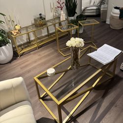 Modern Glass & Gold Living Room Furniture Set – $250