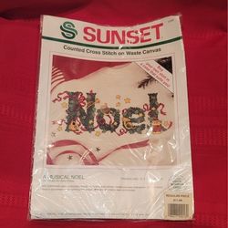 NOEL CROSS STITCH ON WASTE CANVAS 12"×4-1/2"