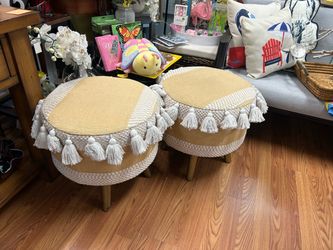 Pair of Bohemian round upholstered stools
