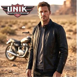 Unik Premium Biker Leather Jacket M-TL Medium Tall Moto Motorcycle Cafe Racer