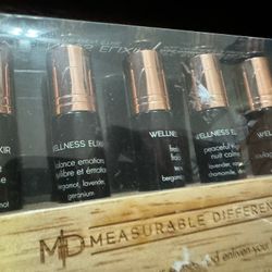 MD Measurable Difference Set of 5 Elixir Body Oils with Solid Wood Container New