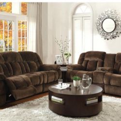 2 Pc Fabric Manual Reclining Sofa And Love Seat Available In Dark Fee Grey 