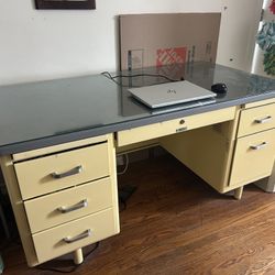 Vintage Yellow Office Desk (refinished By Steel Casey)