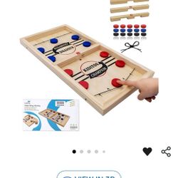 22.4" Fast Sling Puck Wooden Tabletop Hockey Game - 3 Levels, 2-4 Players, Slingshot Game for Family Game Night