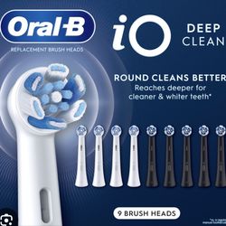 Oral-B iO Deep Clean replacement brush heads in a 9-count pack.