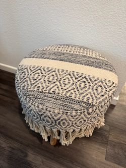 Boho Woven Ottoman Footstool with Fringe
