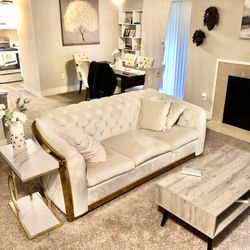 Still New 89 inch beige velvet couch for living room
