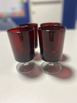 Set of 4 - Vintage Luminarc Cavalier Ruby Red Footed Juice/Cordial Glasses – Set of 4 – Made in France (if marked) – Mid-Century Glassware