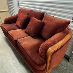 Vintage American Upholstered Sofa Set - Corduroy Fabric, Solid Wood Frame