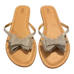 INC Rhinestone Bow Thong Sandals