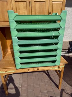 Plastic stacking racks.