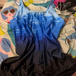 Blue Ombré Swim Top Adjustable Straps Size 3xl