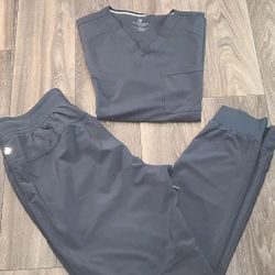 Mens Gray Cherokee Infiniti Scrubs Medium Top And Large Jogger Pants Scrubs