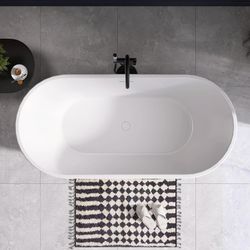 67” Freestangding Bathtub,Bath Tub, White Soaking Tub – Oval Acrylic Bathtubs cUPC Certified