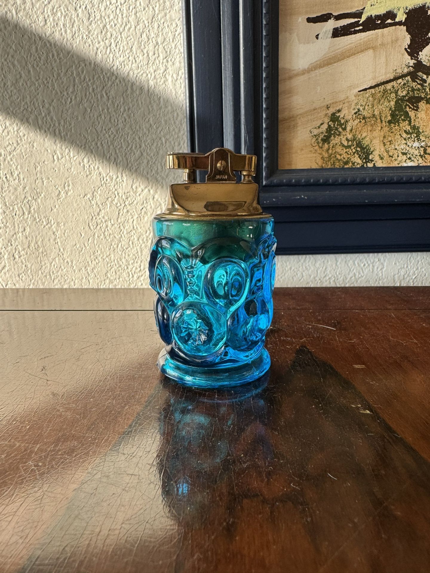 Vintage LE Smith Moon and Stars -  Blue Glass Table Lighter