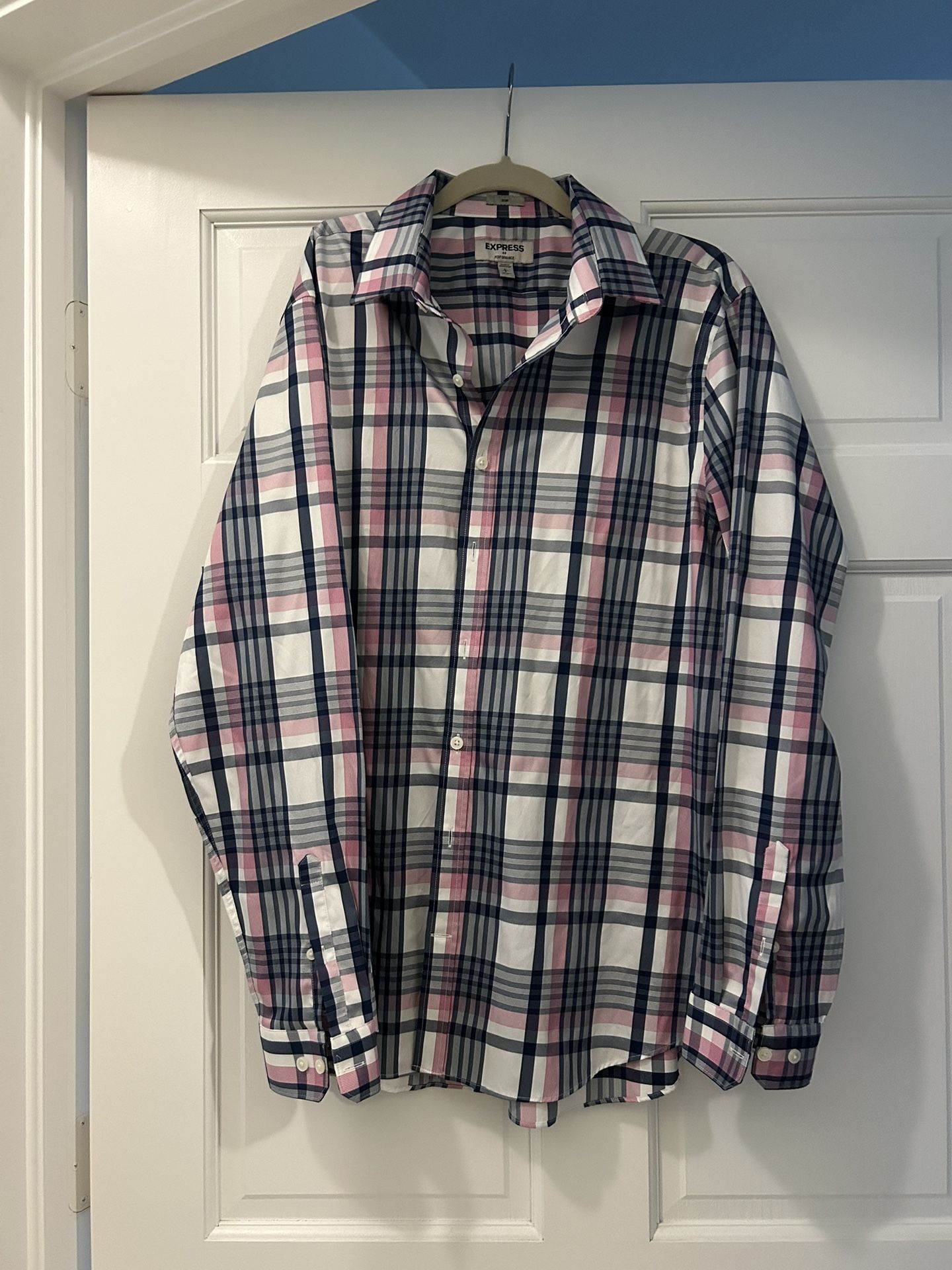 Express multicolored plaid shirt, size L