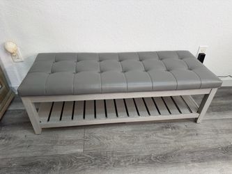 Tufted Upholstered Bench with Bottom Shelf