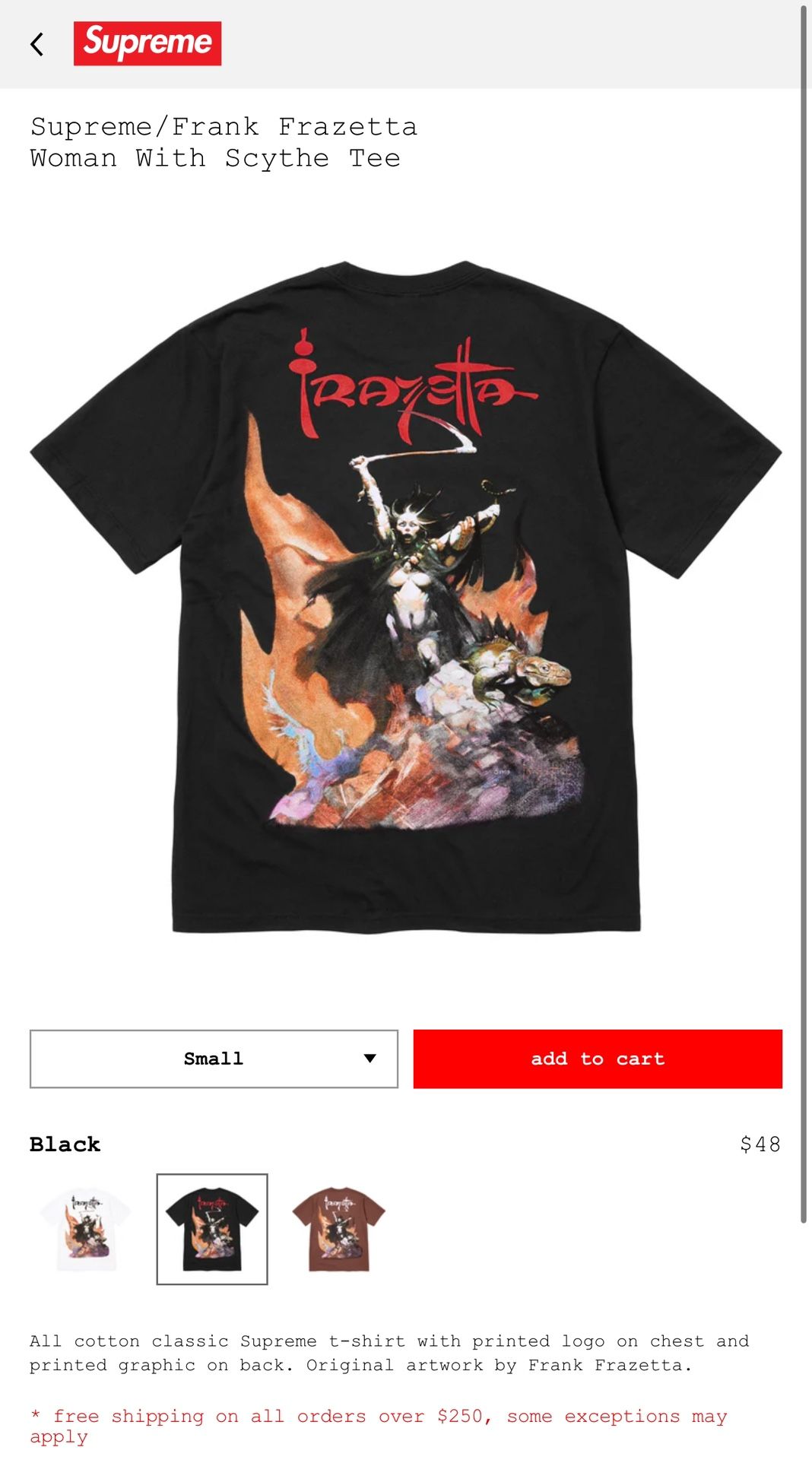 Supreme/Frank Frazetta Woman With Scythe Tee Size XXL