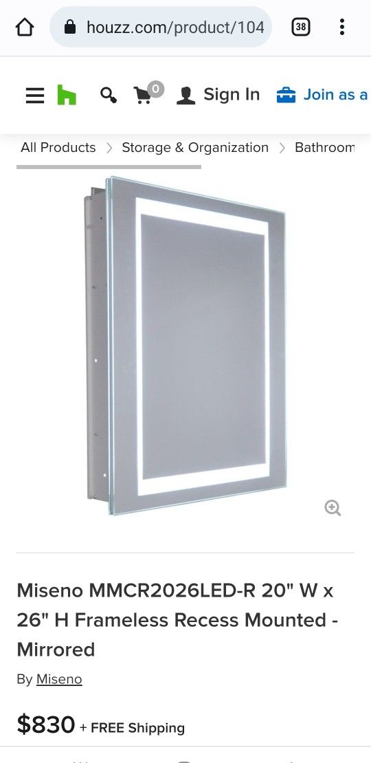 Miseno MMCR2026LED-R 20" W x 26" H Frameless Recess Mounted - Mirror - Retails For $750