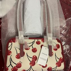Coach Leather Swing Zip Bag With Cherry Print