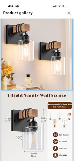 Licperron Set of 2 Wall Sconces for Bathroom, Farmhouse 1-Light Matte Black Bathroom Vanity Light with Clear Glass Shades, Indoor Wall Mount Lighting