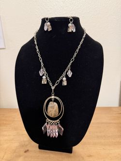 Handmade Pink Beaded Necklace & Matching Earring Set