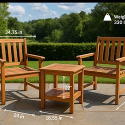   Meranti Wood 3-Piece Outdoor Patio Conversation Set – Teak Oil Finish