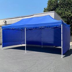 (New in box) $240 Heavy Duty 10x20 FT Canopy (with 4 Sidewalls) Ez Pop Up Outdoor Party Tent w/ Carry Bag (White/Blue)