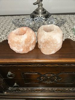 Pair of Himalayan Salt Natural Shaped Candle Holder