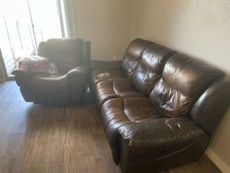Leather couches, comfy, ready to go TODAY. moving.