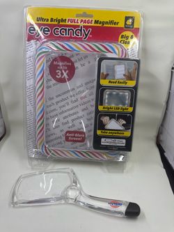 Eye Candy Ultra Bright Full Page Magnifier plus hand held magnifying glass