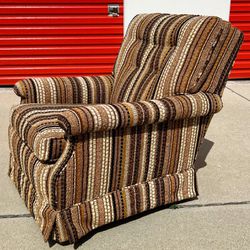 Vintage Mid Century Striped Woven Tweed Upholstery Lounge Accent Armchair